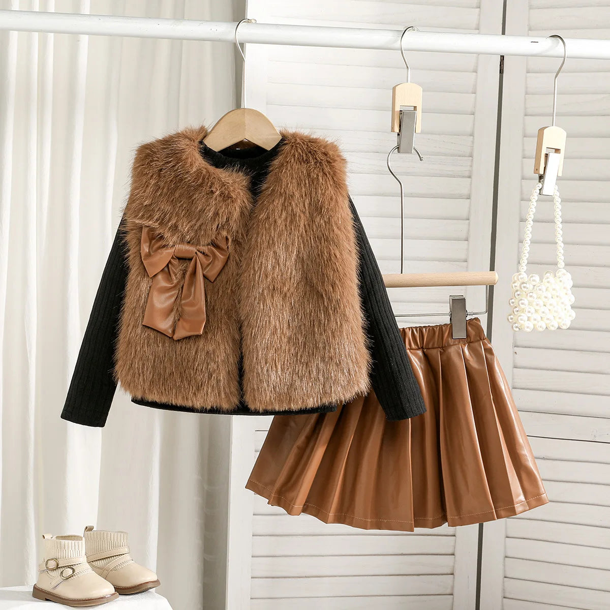 Celina Plush Vest and Long-sleeved