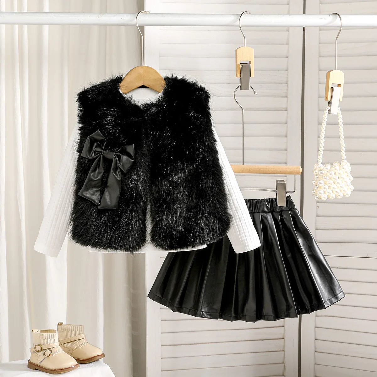 Celina Plush Vest and Long-sleeved