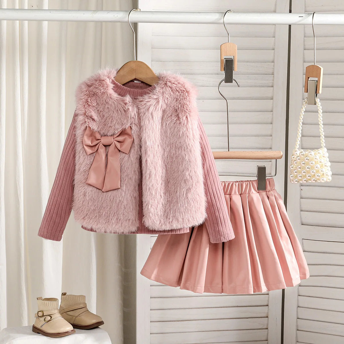 Celina Plush Vest and Long-sleeved