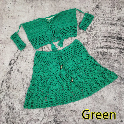 Crochet Women Swimwear Skirt Set