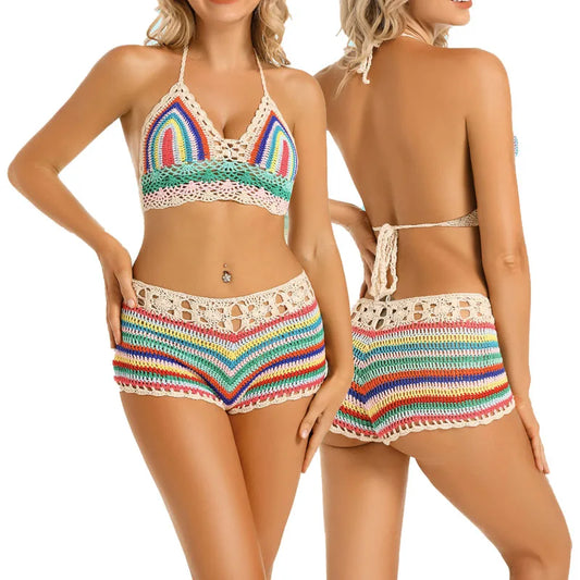 Coloured Crochet Bikini Set