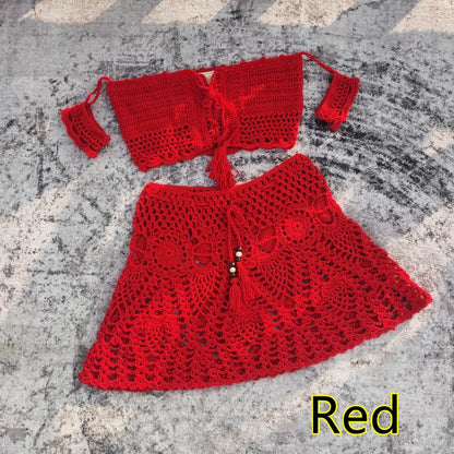 Crochet Women Swimwear Skirt Set