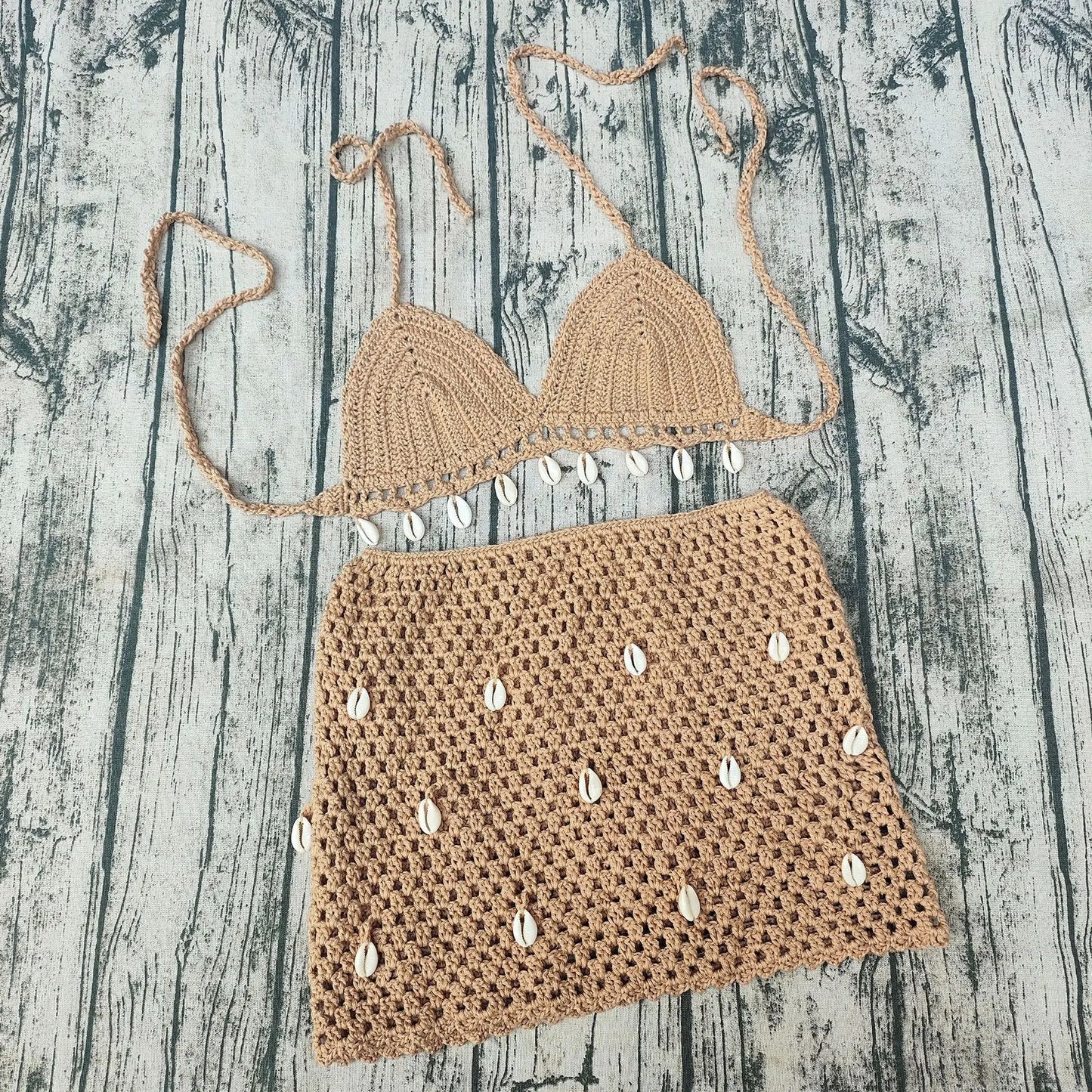 hand-crochet shell bikini set
