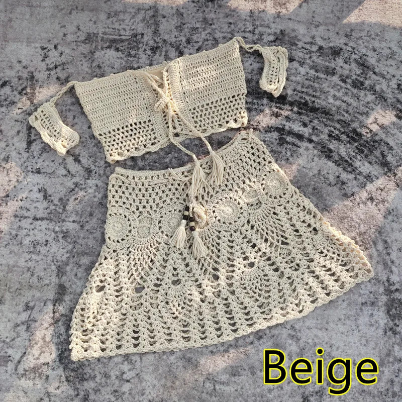 Crochet Women Swimwear Skirt Set