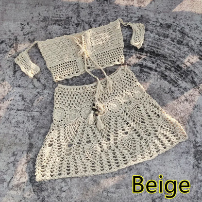Crochet Women Swimwear Skirt Set