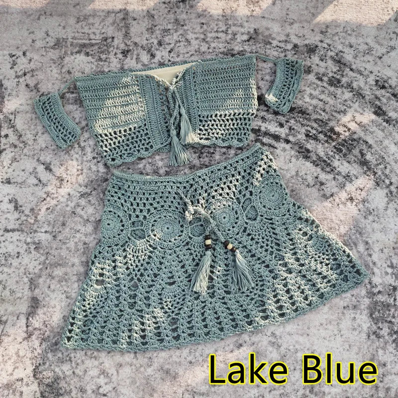 Crochet Women Swimwear Skirt Set
