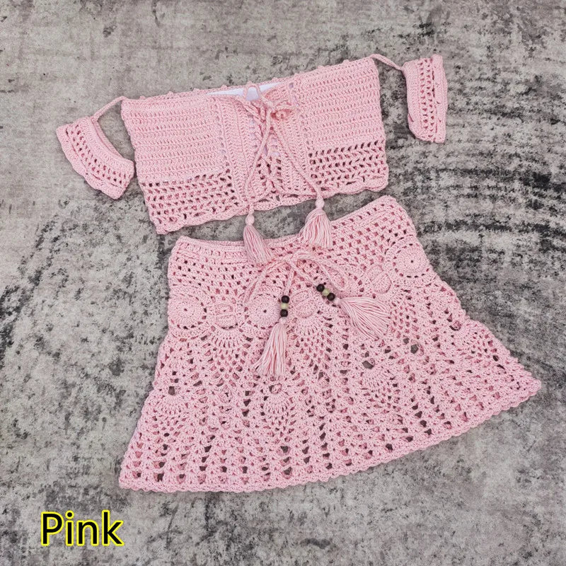Crochet Women Swimwear Skirt Set