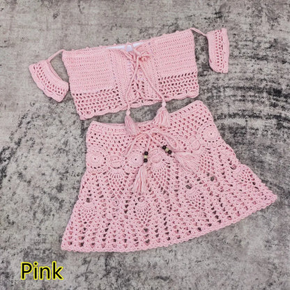 Crochet Women Swimwear Skirt Set