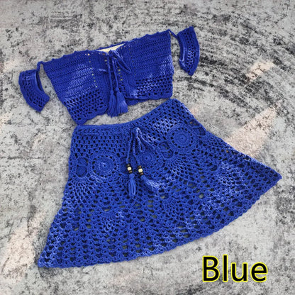 Crochet Women Swimwear Skirt Set