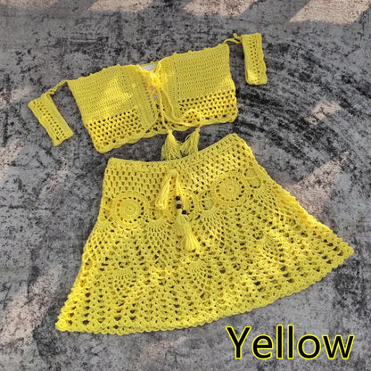 Crochet Women Swimwear Skirt Set