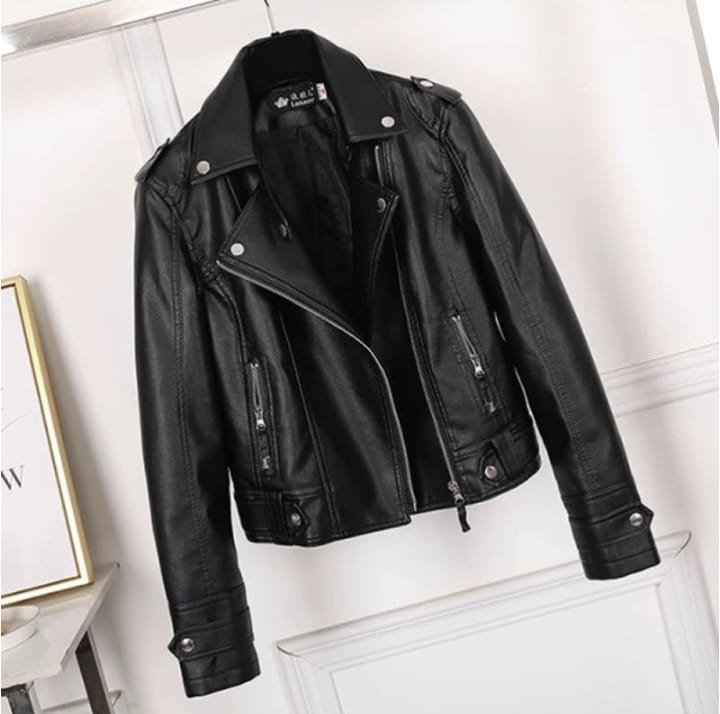 Trendy Retro Synthetic Leather Jacket for Women