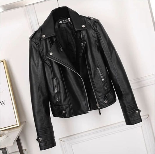 Trendy Retro Synthetic Leather Jacket for Women