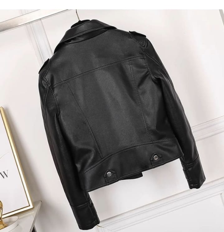 Trendy Retro Synthetic Leather Jacket for Women