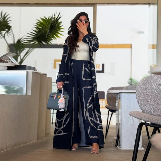 Hama Women’s Printed Summer Robe and Pants Set | Arabic Long-Sleeve Two-Piece Outfit